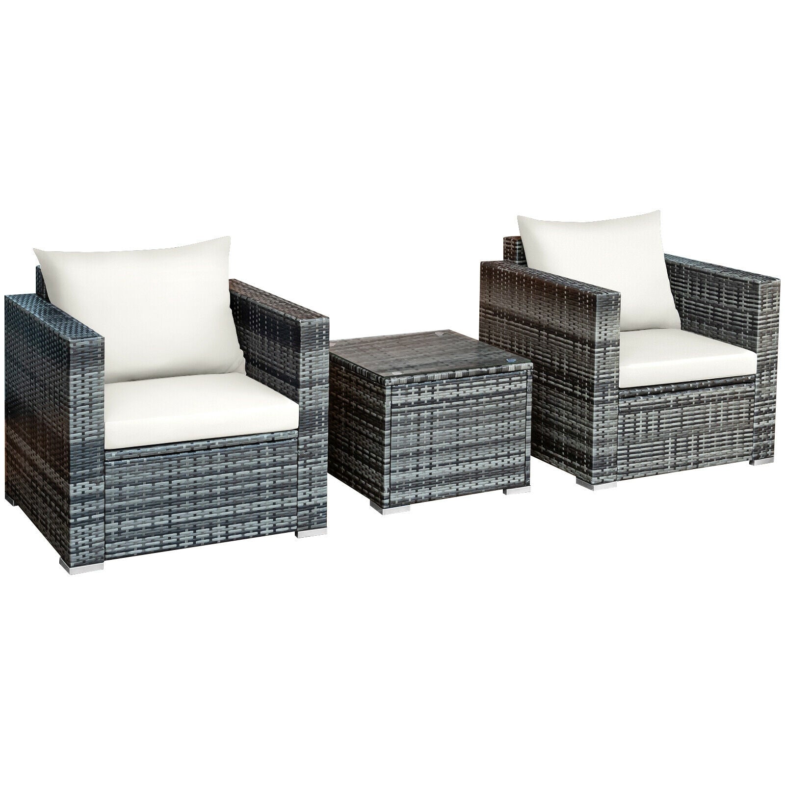3 Pcs Patio Rattan Furniture Bistro Sofa Set with Cushioned, White Patio Conversation Sets White at Gallery Canada