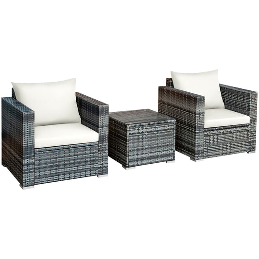 3 Pcs Patio Rattan Bistro Sofa Set, White Patio Conversation Sets White at Gallery Canada