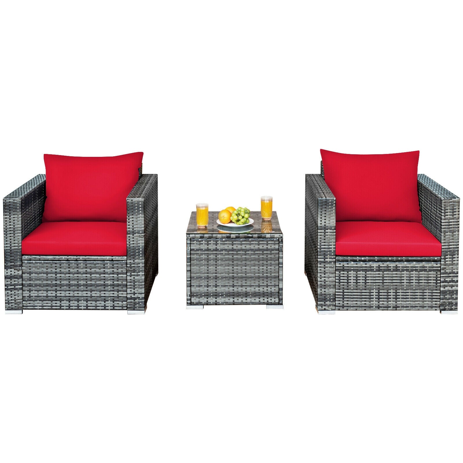 3 Pcs Patio Rattan Furniture Bistro Sofa Set with Cushioned, Red Patio Conversation Sets at Gallery Canada