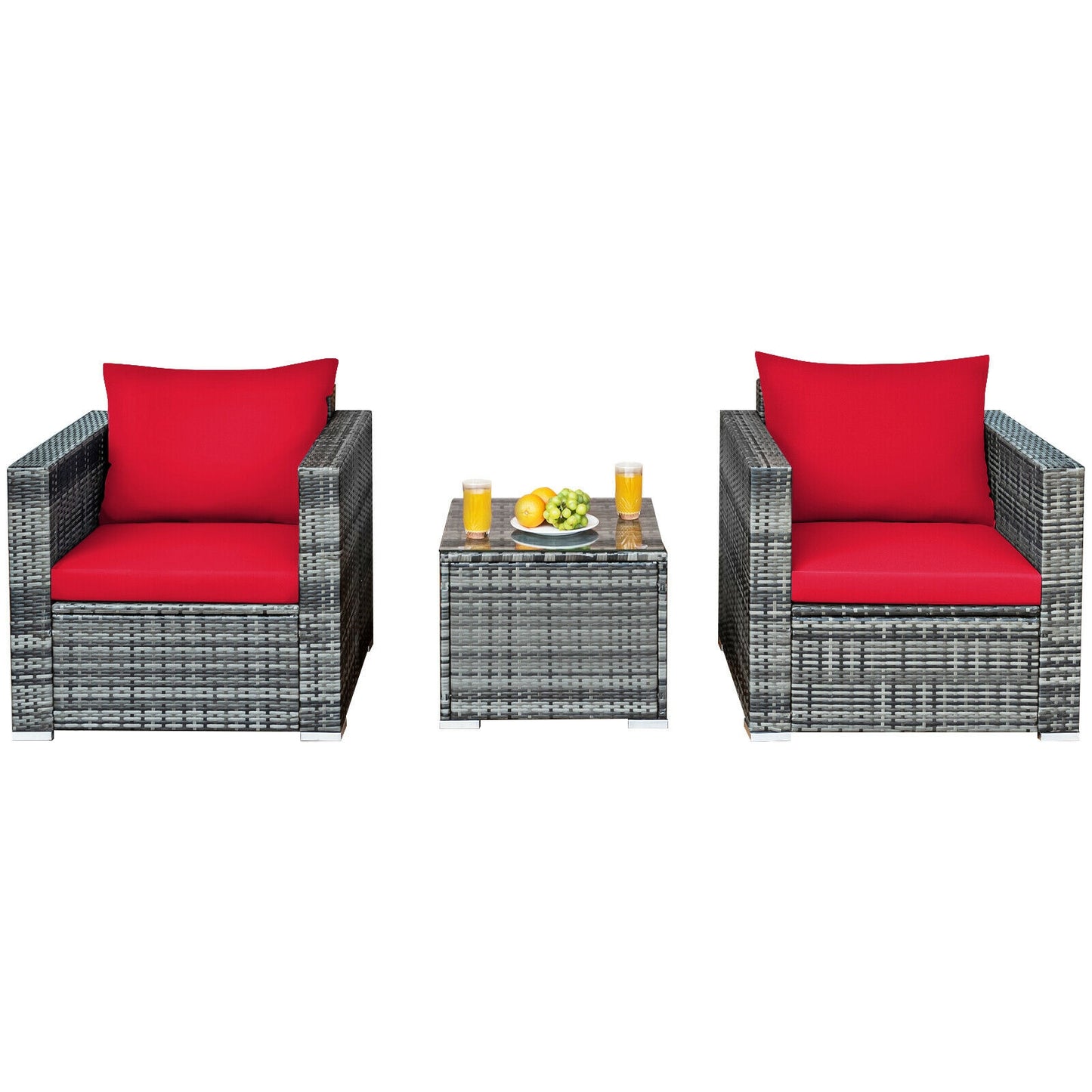 3 Pcs Patio Rattan Furniture Bistro Sofa Set with Cushioned, Red Patio Conversation Sets at Gallery Canada