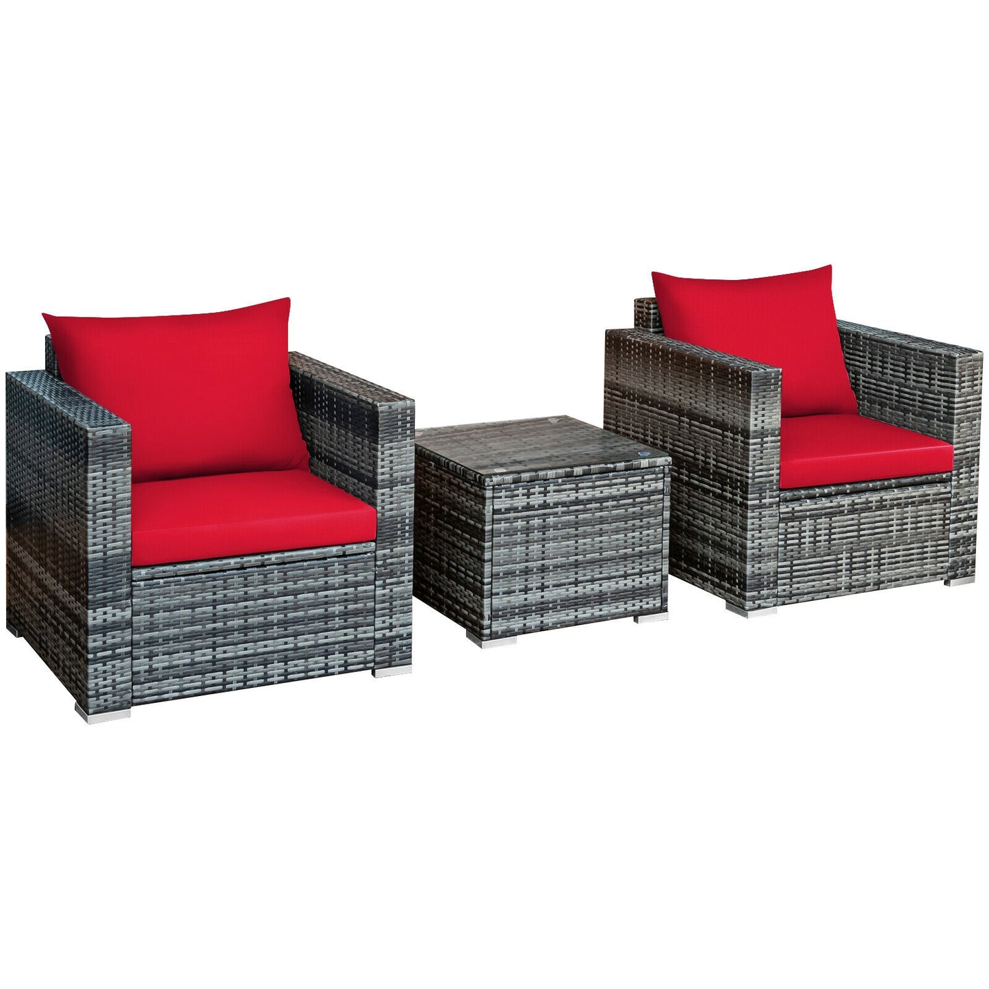 3 Pcs Patio Rattan Furniture Bistro Sofa Set with Cushioned, Red Patio Conversation Sets at Gallery Canada