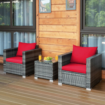 3 Pcs Patio Rattan Furniture Bistro Sofa Set with Cushioned, Red Patio Conversation Sets at Gallery Canada