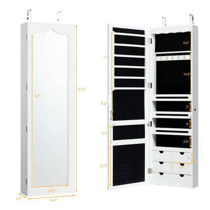 5 LEDs Lockable Mirror Jewelry Cabinet Armoire with 6 Drawers, White at Gallery Canada