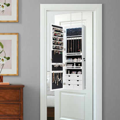 5 LEDs Lockable Mirror Jewelry Cabinet Armoire with 6 Drawers, White at Gallery Canada