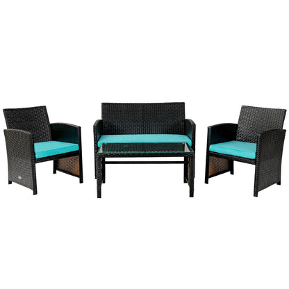 4 Pieces Patio Rattan Cushioned Furniture Set, Turquoise Patio Conversation Sets at Gallery Canada