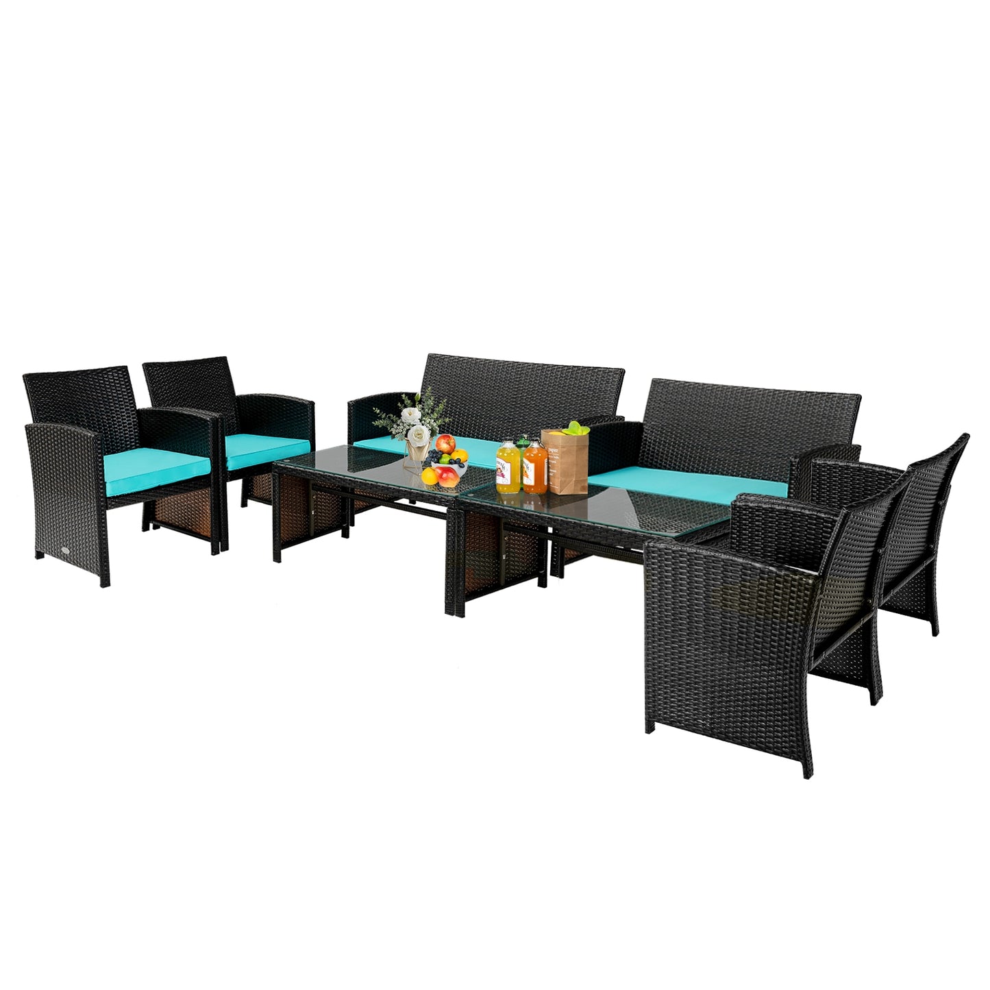 4 Pieces Patio Rattan Cushioned Furniture Set, Turquoise Patio Conversation Sets at Gallery Canada