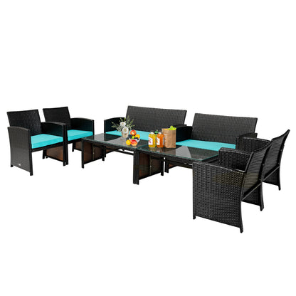 4 Pieces Patio Rattan Cushioned Furniture Set, Turquoise Patio Conversation Sets at Gallery Canada