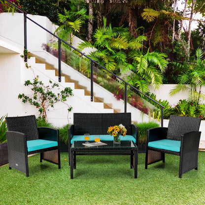 4 Pieces Patio Rattan Cushioned Furniture Set, Turquoise Patio Conversation Sets at Gallery Canada