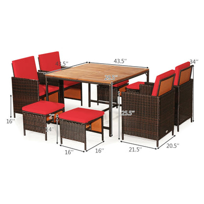 9PCS Patio Rattan Dining Cushioned Chairs Set, Red Patio Dining Sets at Gallery Canada