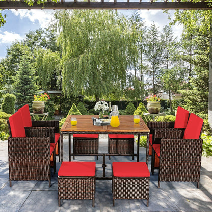 9PCS Patio Rattan Dining Cushioned Chairs Set, Red Patio Dining Sets at Gallery Canada