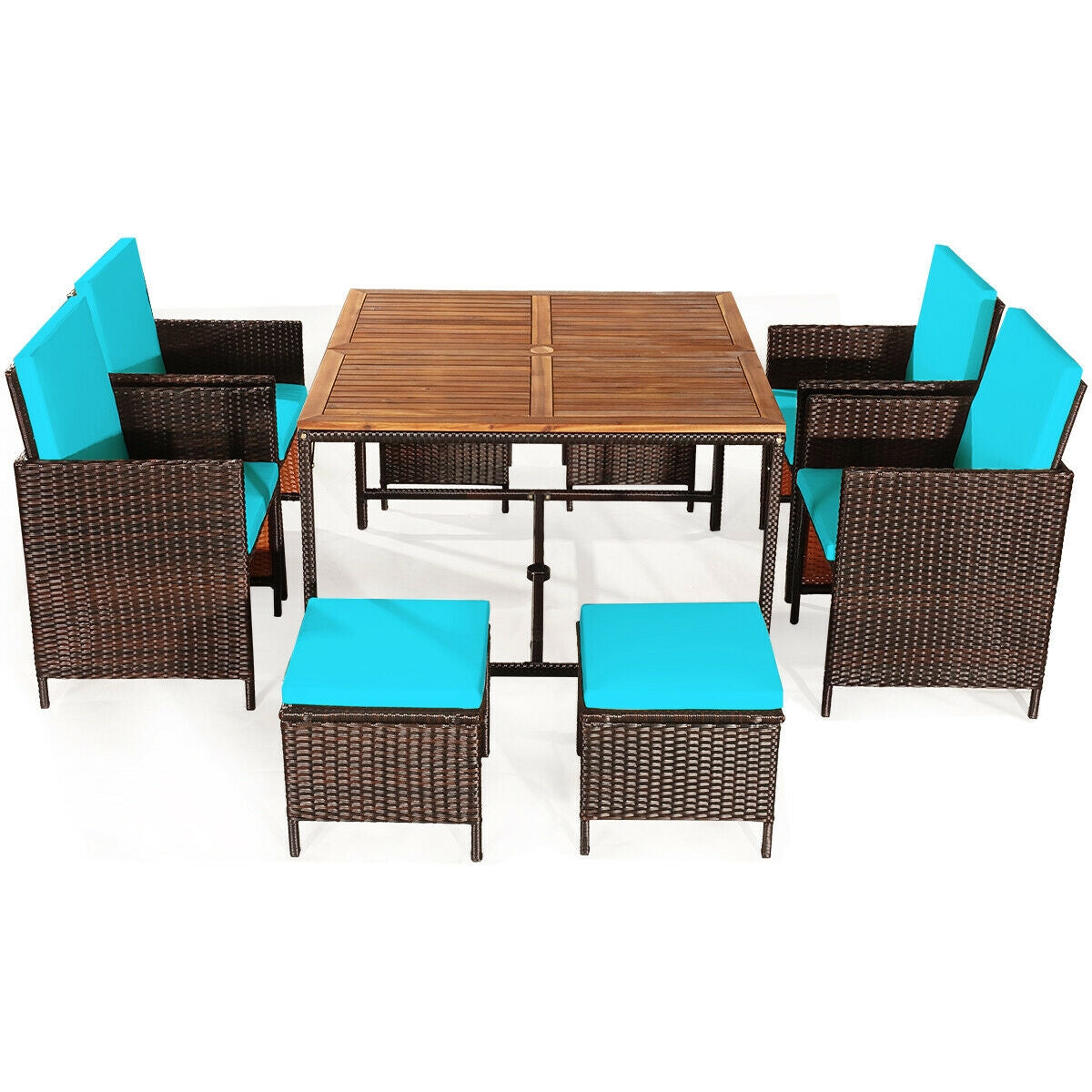 9PCS Patio Rattan Dining Cushioned Chairs Set, Turquoise Patio Dining Sets at Gallery Canada