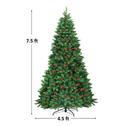 7.5 Feet Pre-lit Hinged Christmas Tree with 550 LED Lights and Sturdy Metal Stand, Green Christmas Tree at Gallery Canada