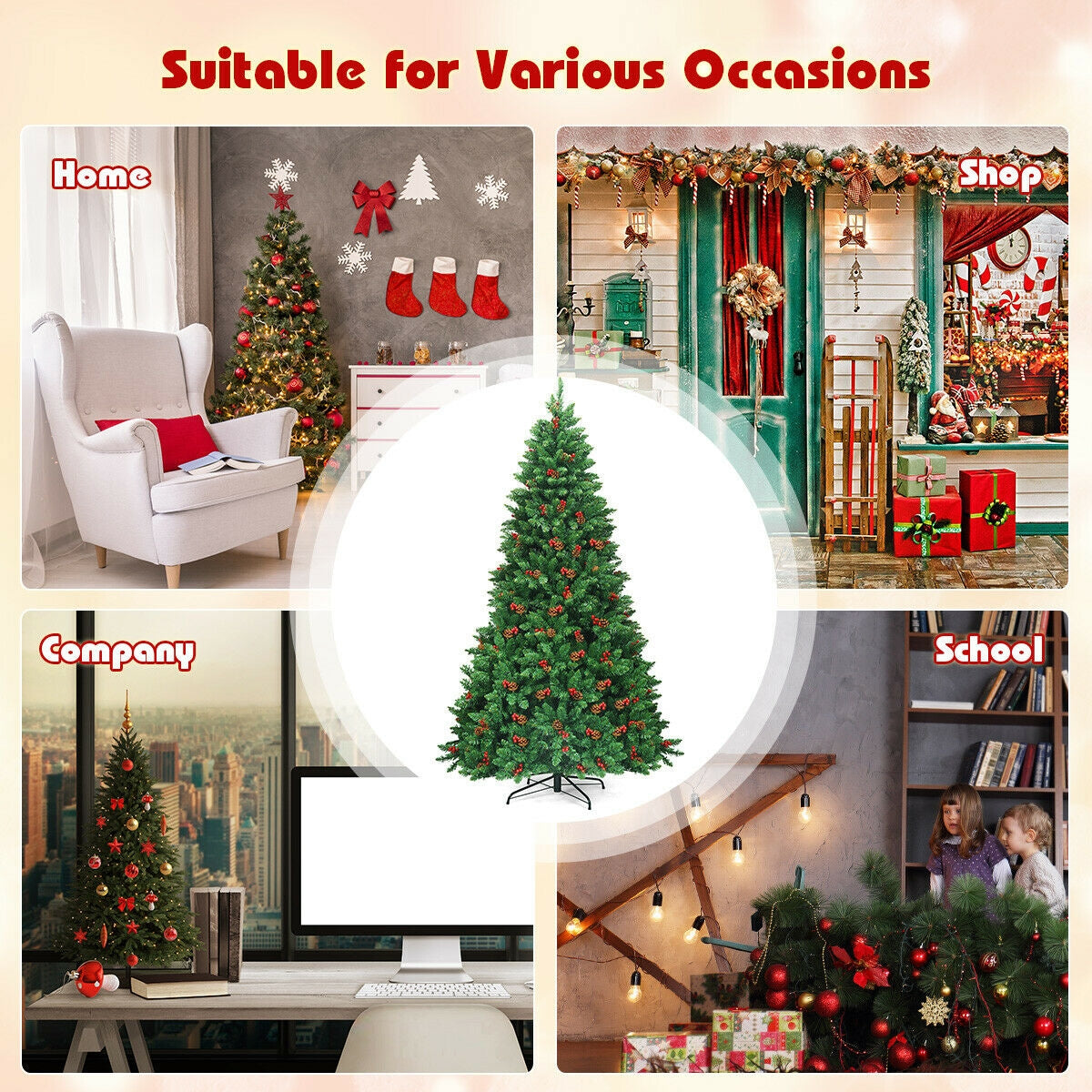 7.5 Feet Pre-lit Hinged Christmas Tree with 550 LED Lights and Sturdy Metal Stand, Green Christmas Tree at Gallery Canada