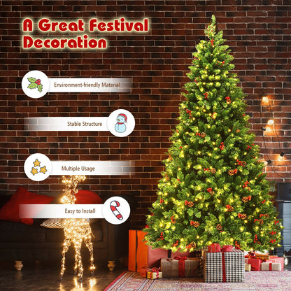7.5 Feet Pre-lit Hinged Christmas Tree with 550 LED Lights and Sturdy Metal Stand, Green Christmas Tree at Gallery Canada