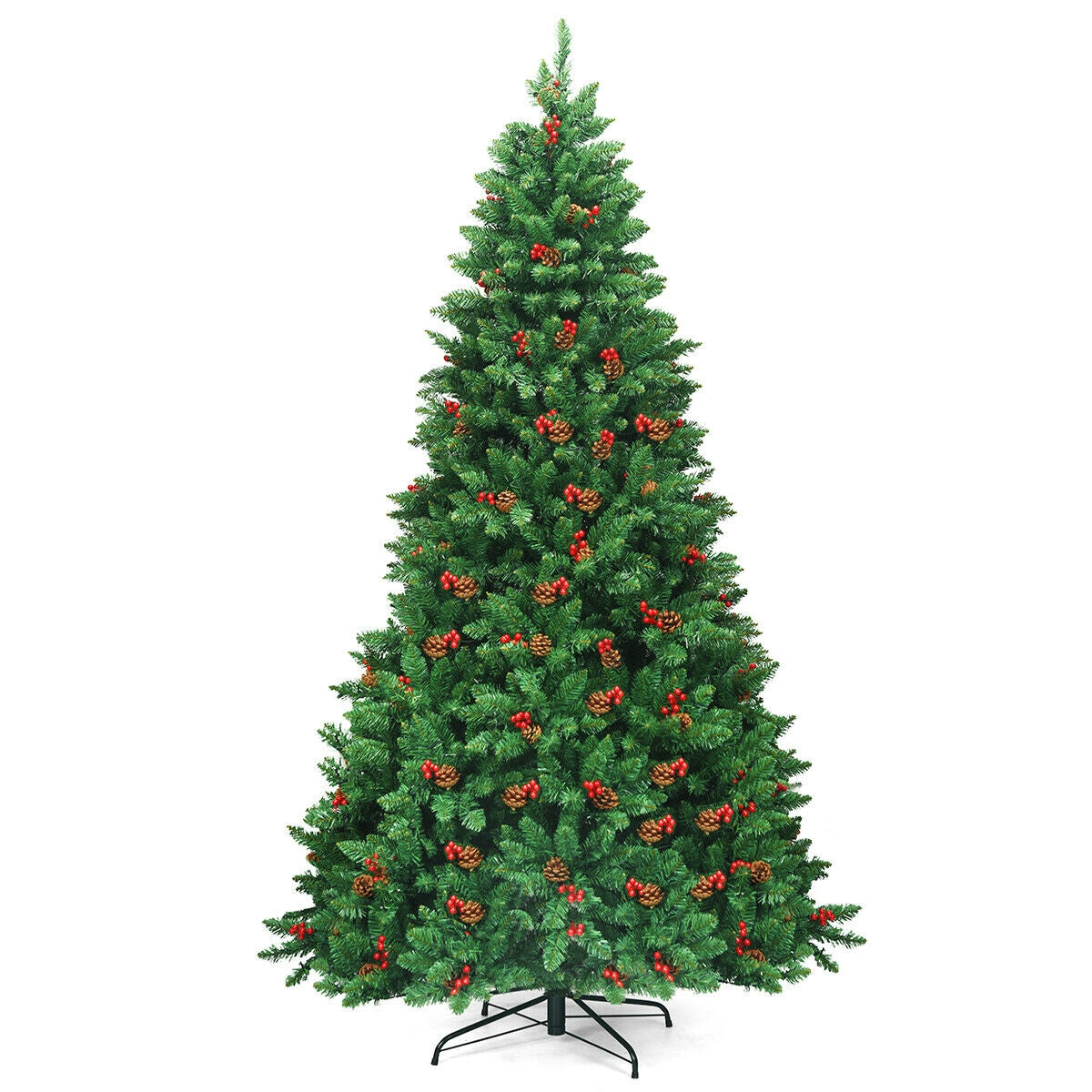 7.5 Feet Pre-lit Hinged Christmas Tree with 550 LED Lights and Sturdy Metal Stand, Green Christmas Tree at Gallery Canada