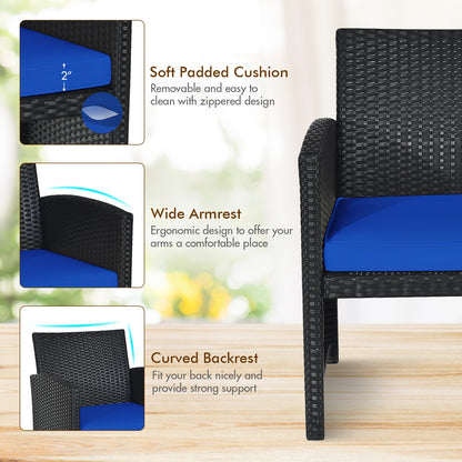 4 Pieces Rattan Patio Furniture Set with Weather Resistant Cushions and Tempered Glass Tabletop, Navy Patio Conversation Sets at Gallery Canada