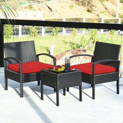 3 Pieces Outdoor Rattan Patio Conversation Set with Seat Cushions, Red Patio Conversation Sets at Gallery Canada
