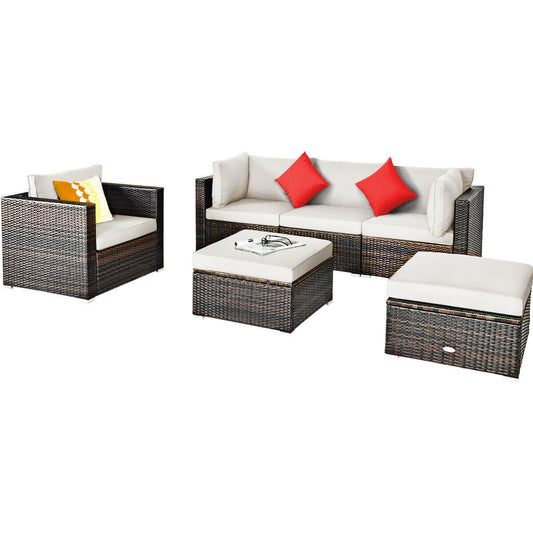 6 Pieces Patio Rattan Furniture Set with Sectional Cushion, White Outdoor Sectionals White at Gallery Canada