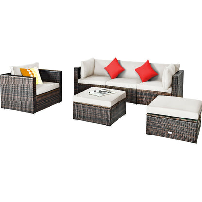 6-Piece Patio Rattan Furniture Set, Sectional Cushion, White Outdoor Sectionals White at Gallery Canada