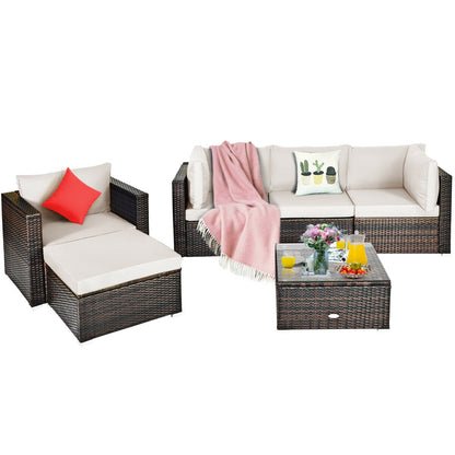 6 Pieces Patio Rattan Furniture Set with Sectional Cushion, White Outdoor Sectionals at Gallery Canada