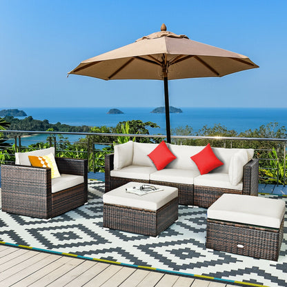 6 Pieces Patio Rattan Furniture Set with Sectional Cushion, White Outdoor Sectionals at Gallery Canada