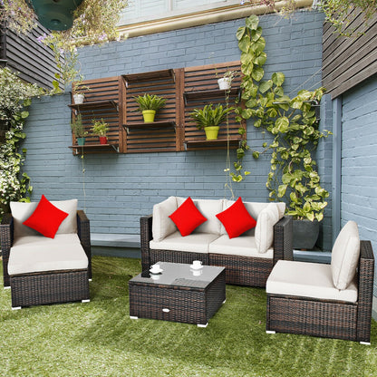 6 Pieces Patio Rattan Furniture Set with Sectional Cushion, White Outdoor Sectionals at Gallery Canada