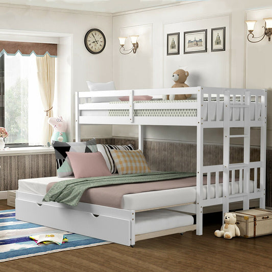 Twin Pull-Out Bunk Bed with Trundle Wooden Ladder, White - Gallery Canada