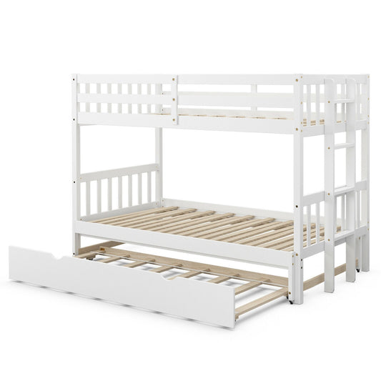 Twin Pull-Out Bunk Bed with Trundle Wooden Ladder, White - Gallery Canada