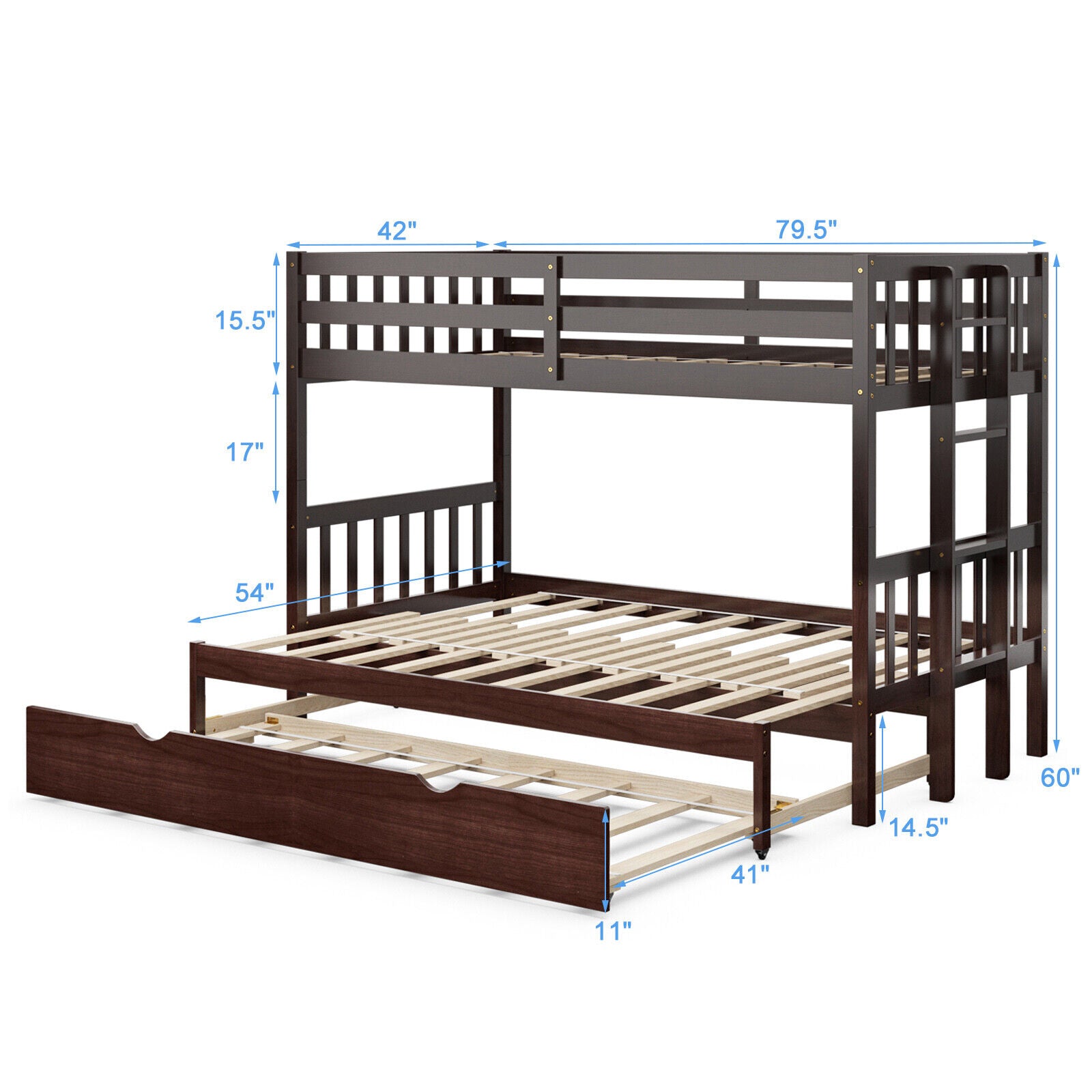 Twin Pull-Out Bunk Bed with Trundle Wooden Ladder, Dark Brown Bunk Bed Frame at Gallery Canada