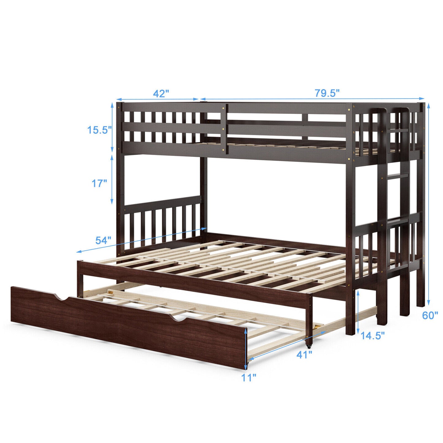 Twin Pull-Out Bunk Bed with Trundle Wooden Ladder, Dark Brown Bunk Bed Frame at Gallery Canada