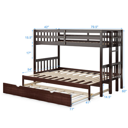 Twin Pull-Out Bunk Bed with Trundle Wooden Ladder, Dark Brown Bunk Bed Frame at Gallery Canada
