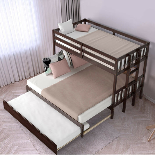 Twin Pull-Out Bunk Bed with Trundle Wooden Ladder, Dark Brown - Gallery Canada
