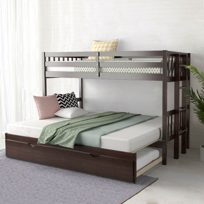 Twin Pull-Out Bunk Bed with Trundle Wooden Ladder, Dark Brown Bunk Bed Frame at Gallery Canada
