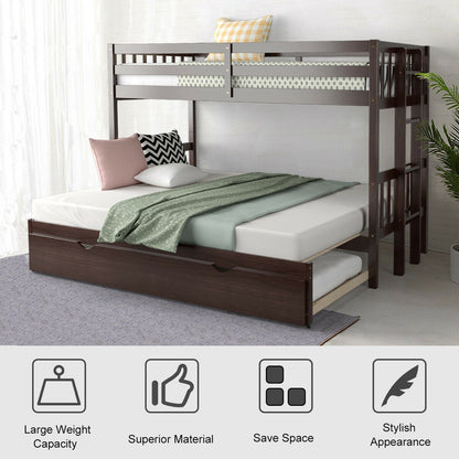 Twin Pull-Out Bunk Bed with Trundle Wooden Ladder, Dark Brown Bunk Bed Frame at Gallery Canada