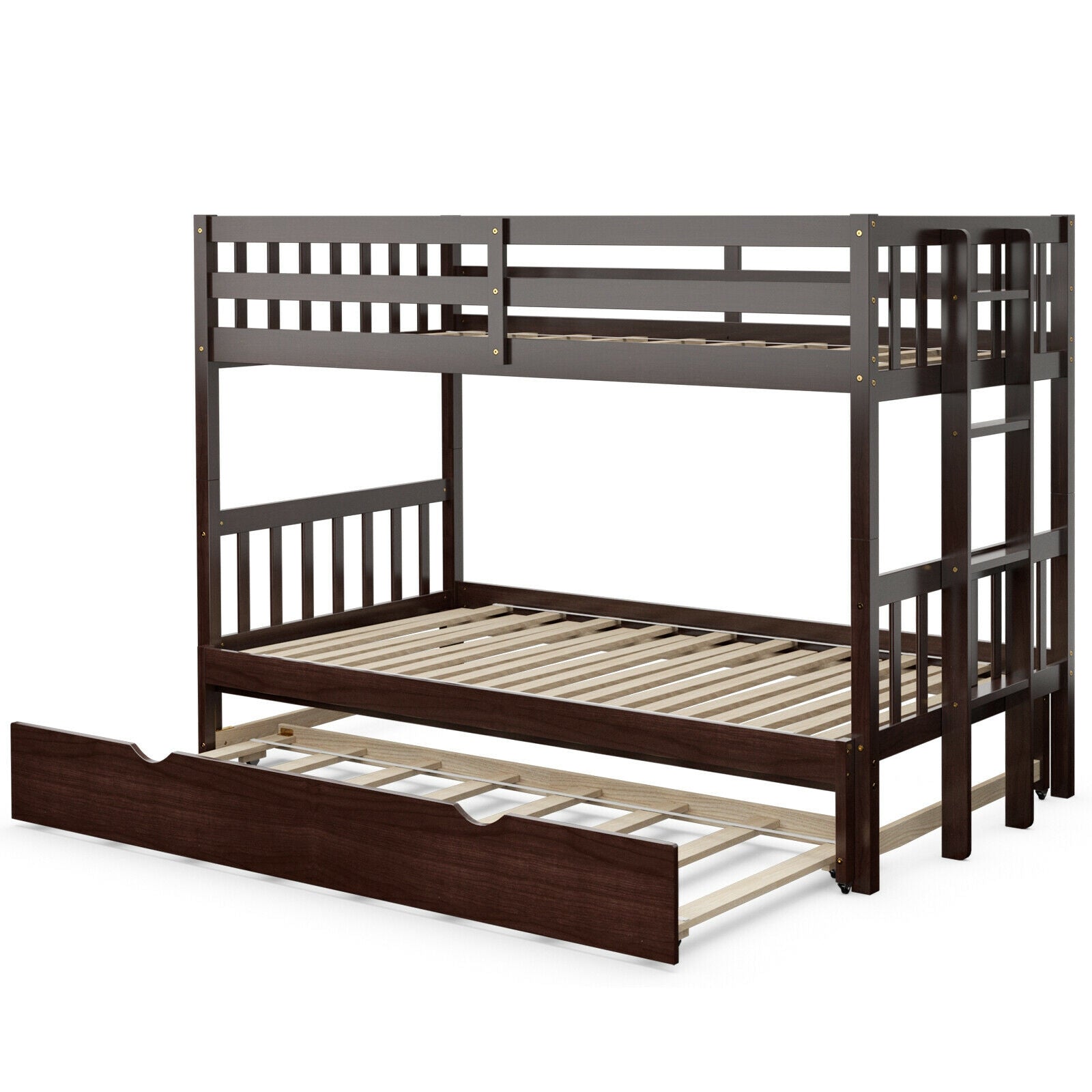 Twin Pull-Out Bunk Bed with Trundle Wooden Ladder, Dark Brown Bunk Bed Frame Dark Brown at Gallery Canada