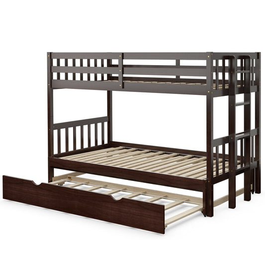 Twin Pull-Out Bunk Bed With Trundle, Wooden Ladder, Dark Brown Bunk Bed Frame Dark Brown at Gallery Canada