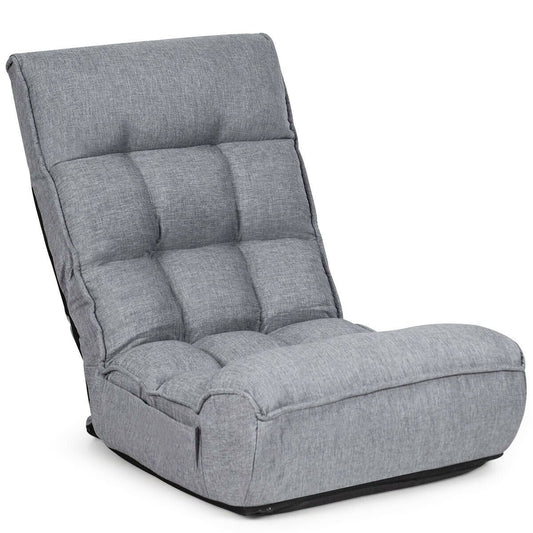 4-Position Adjustable Floor Chair Folding Lazy Sofa, Gray - Gallery Canada