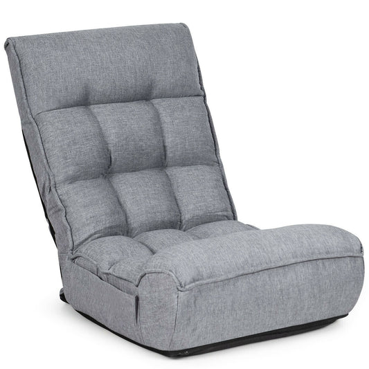 4-Position Adjustable Floor Chair Folding Lazy Sofa, Gray Floor Chairs Gray at Gallery Canada