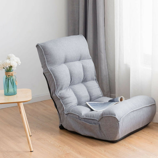4-Position Adjustable Floor Chair Folding Lazy Sofa, Gray - Gallery Canada