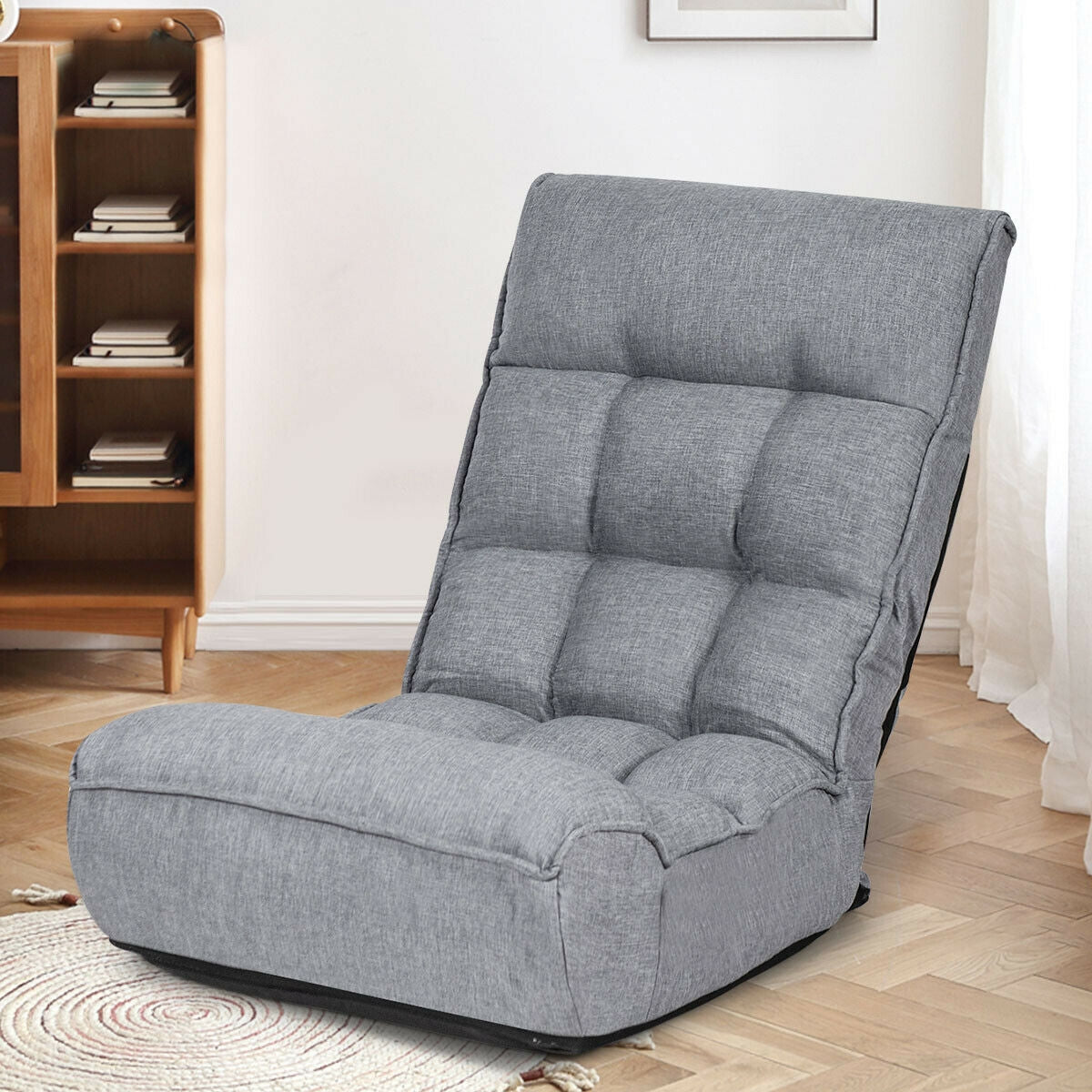 4-Position Adjustable Floor Chair Folding Lazy Sofa, Gray Floor Chairs at Gallery Canada