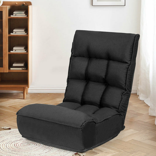 4-Position Adjustable Floor Chair Folding Lazy Sofa, Black Floor Chairs Black at Gallery Canada