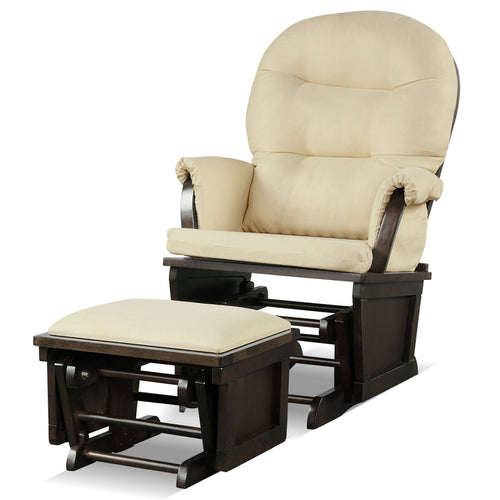 Wood Baby Glider and Ottoman Cushion Set with Padded Armrests for Nursing, Beige