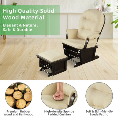 Wood Baby Glider and Ottoman Cushion Set with Padded Armrests for Nursing, Beige - Gallery Canada