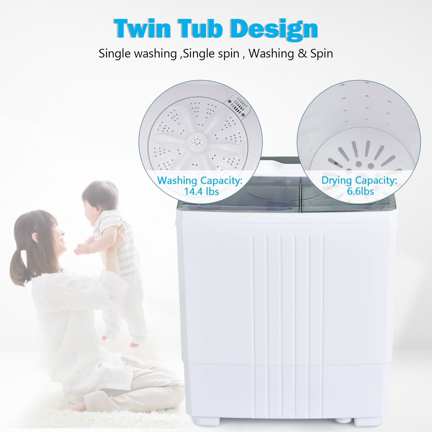 Twin Tub Portable Washing Machine with Timer Control and Drain Pump for Apartment, Gray at Gallery Canada