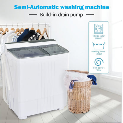 Twin Tub Portable Washing Machine with Timer Control and Drain Pump for Apartment, Gray at Gallery Canada