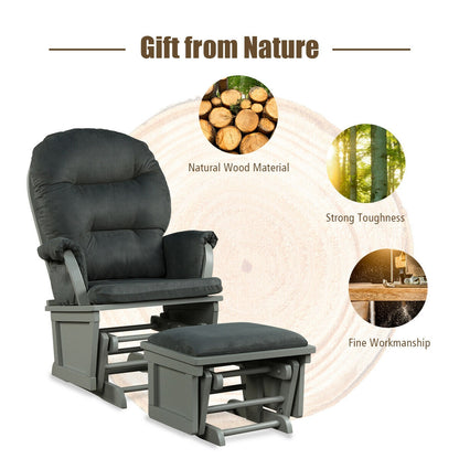 Wood Baby Glider and Ottoman Cushion Set with Padded Armrests for Nursing, Dark Gray Recliners at Gallery Canada