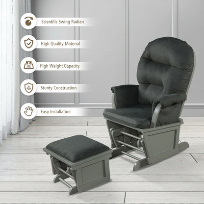 Wood Baby Glider and Ottoman Cushion Set with Padded Armrests for Nursing, Dark Gray Recliners at Gallery Canada