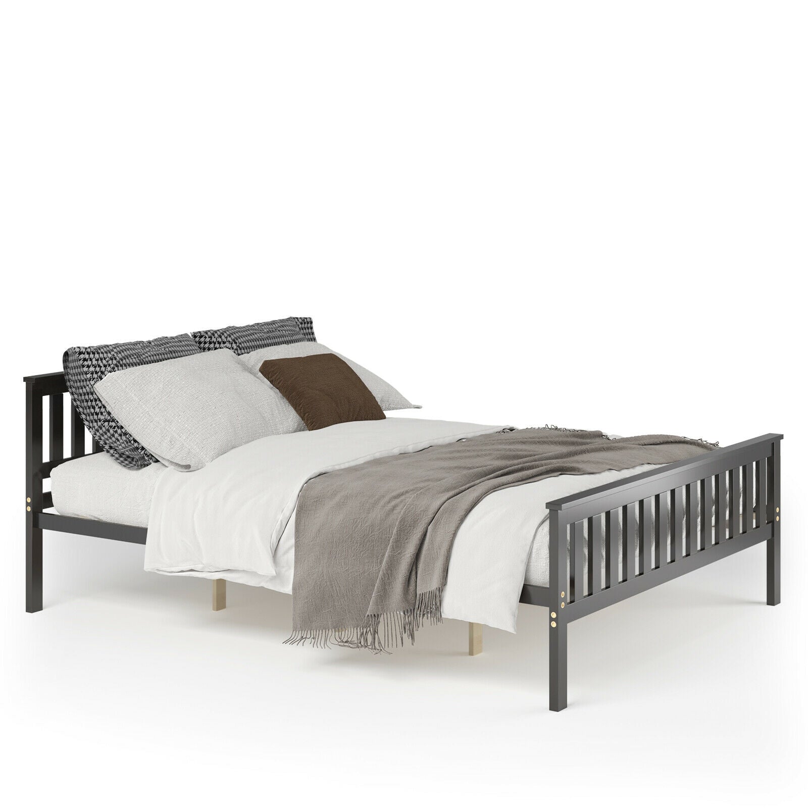 Queen Wood Platform Bed with Headboard, Espresso Simple Bed Frame at Gallery Canada