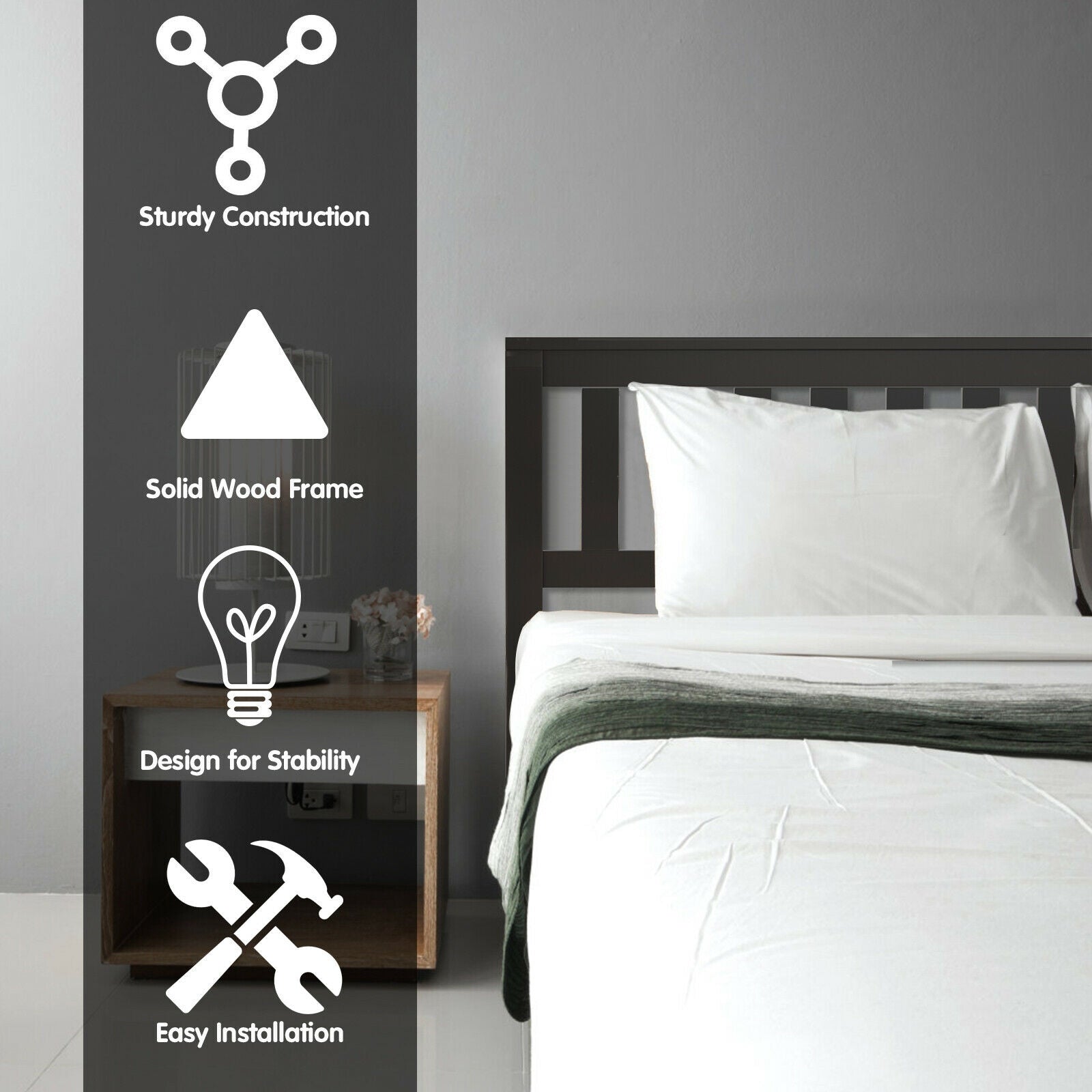 Queen Wood Platform Bed with Headboard, Espresso Simple Bed Frame at Gallery Canada