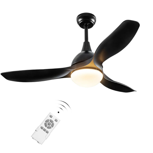 Modern 48 Inch Ceiling Fan with Dimmable LED Light and Remote Control Reversible Blades, Black - Gallery Canada